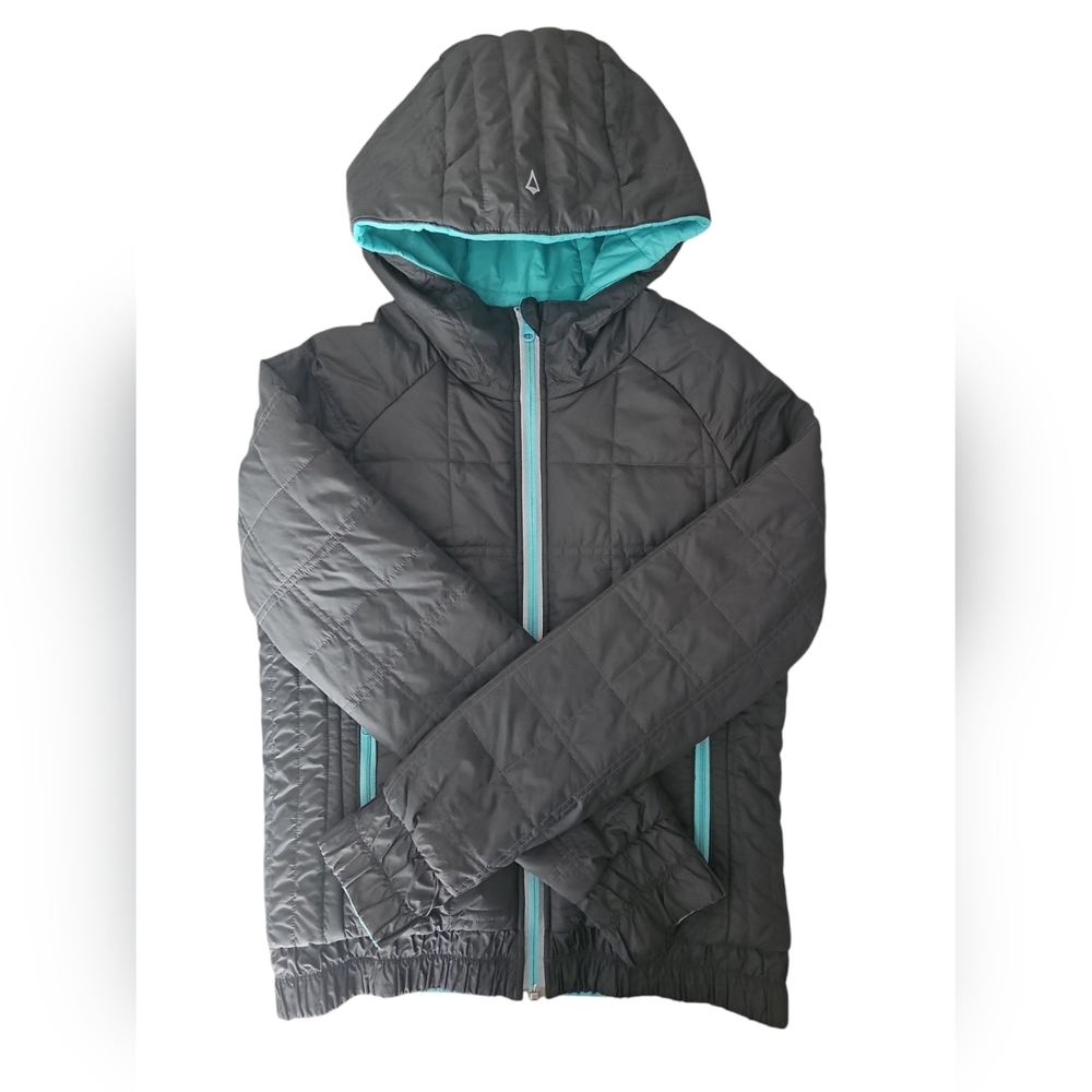 Ivivva By Lululemon - Kids Quilted Hooded Jacket - Gray and Teal Sz. 14